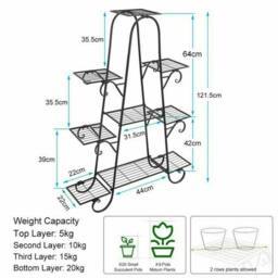 NESTLUNE Extral Large Metal Plant Stand Flower Shelves in Black - Size: 100 cm x 15 cm - thumbnail 2