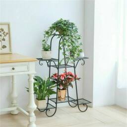 NESTLUNE Extral Large Metal Plant Stand Flower Shelves in Black - Size: 100 cm x 15 cm - thumbnail 4