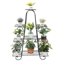 NESTLUNE Extral Large Metal Plant Stand Flower Shelves in Black - Size: 100 cm x 15 cm