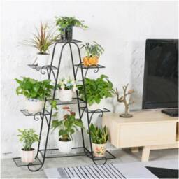 NESTLUNE Extral Large Metal Plant Stand Flower Shelves in Black - Size: 100 cm x 15 cm - thumbnail 3