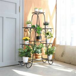 NESTLUNE Extral Large Metal Plant Stand Flower Shelves in Black - Size: 100 cm x 15 cm - thumbnail 5