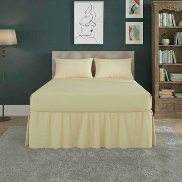 Snug City Fitted Valance Bed Sheet Polycotton Mattress Cover & Frill Easy Care in Lemon - Size: Double - image 1