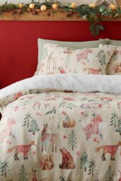 Fusion 'Christmas Woodland Animals' Plush Duvet Cover Set in Natural - Size: King - thumbnail 2