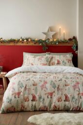Fusion 'Christmas Woodland Animals' Plush Duvet Cover Set in Natural - Size: King - thumbnail 1