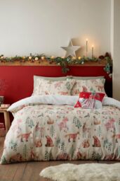 Fusion 'Christmas Woodland Animals' Plush Duvet Cover Set in Natural - Size: King - thumbnail 4
