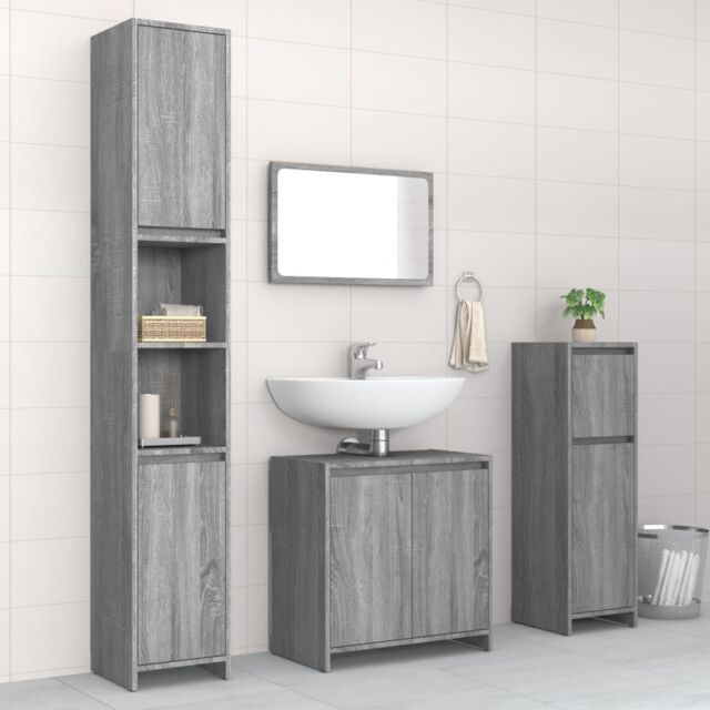 Berkfield Home 4 Piece Bathroom Furniture Set Grey Sonoma Engineered Wood - image 1