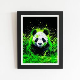"Warren Reed - Designer Green Splashart Panda Face Framed Art Print in Black - Size: W20"" x H30""" - thumbnail 1