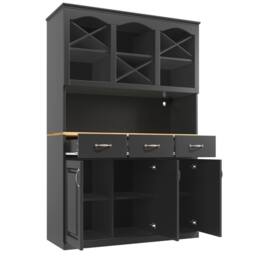 Merax Black Tall Kitchen Buffet Cabinet with LED, 3 Drawers & Wine Rack - thumbnail 9