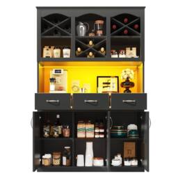 Merax Black Tall Kitchen Buffet Cabinet with LED, 3 Drawers & Wine Rack - thumbnail 6