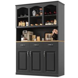 Merax Black Tall Kitchen Buffet Cabinet with LED, 3 Drawers & Wine Rack - thumbnail 8