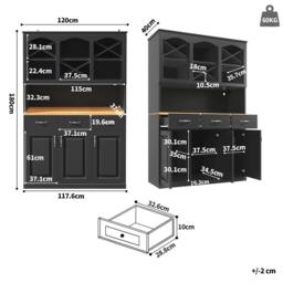 Merax Black Tall Kitchen Buffet Cabinet with LED, 3 Drawers & Wine Rack - thumbnail 4