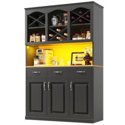 Merax Black Tall Kitchen Buffet Cabinet with LED, 3 Drawers & Wine Rack - thumbnail 5