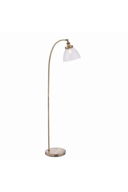 Netlighting Hansen 1 Light Floor Lamp Antique Brass Glass E27 in Gold - image 1
