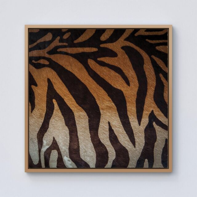 Warren Reed - Designer Tiger Skin Print Framed Canvas in Light Brown - Size: w40 inch x h40 inch - image 1
