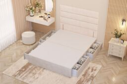 Somnior Chambery Divan Bed Frame 4 Draw with Floor Standing Headboard Velvet in Ivory - Size: King - thumbnail 3