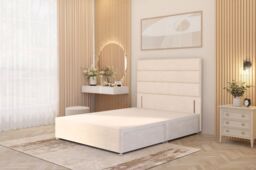 Somnior Chambery Divan Bed Frame 4 Draw with Floor Standing Headboard Velvet in Ivory - Size: King - thumbnail 2