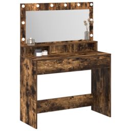 Berkfield Home Makeup Table with LED Lights in Smoked Oak - 100x41x135 cm in Brown - Size: 100 x 41 x 135 cm - thumbnail 3
