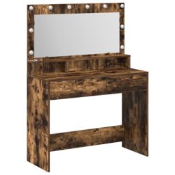 Berkfield Home Makeup Table with LED Lights in Smoked Oak - 100x41x135 cm in Brown - Size: 100 x 41 x 135 cm - thumbnail 2