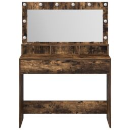 Berkfield Home Makeup Table with LED Lights in Smoked Oak - 100x41x135 cm in Brown - Size: 100 x 41 x 135 cm - thumbnail 4