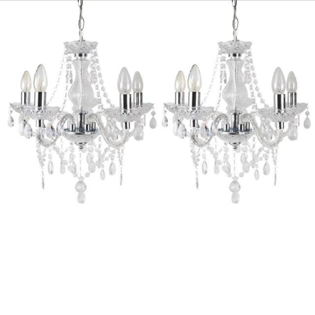 First Choice Lighting Set of 2 Clear & Chrome Marie Therese Style 5 x 40W Chandelier - image 1