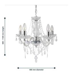 First Choice Lighting Set of 2 Clear & Chrome Marie Therese Style 5 x 40W Chandelier - thumbnail 6