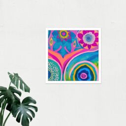"Artery8 Wall Art Print Bright Bold Modern Abstract Floral Watercolour Mandala Square Framed Picture 16X16 Inch in White - Size: W16"" x H16""" - thumbnail 2