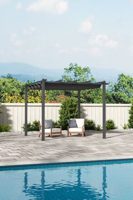 H&O Direct Outdoor Aluminum Patio Pergola with Canopy in Light Grey - image 1