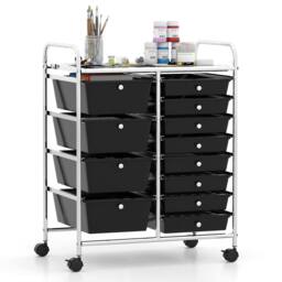 Costway Storage Cart Black Multi-Purpose Utility Cart with 2-Size Drawer - thumbnail 3