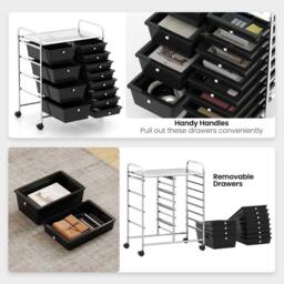 Costway Storage Cart Black Multi-Purpose Utility Cart with 2-Size Drawer - thumbnail 9