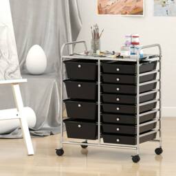 Costway Storage Cart Black Multi-Purpose Utility Cart with 2-Size Drawer - thumbnail 1