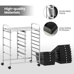 Costway Storage Cart Black Multi-Purpose Utility Cart with 2-Size Drawer - thumbnail 8