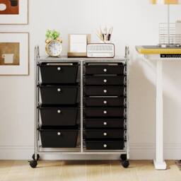 Costway Storage Cart Black Multi-Purpose Utility Cart with 2-Size Drawer - thumbnail 4