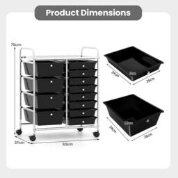 Costway Storage Cart Black Multi-Purpose Utility Cart with 2-Size Drawer - thumbnail 2