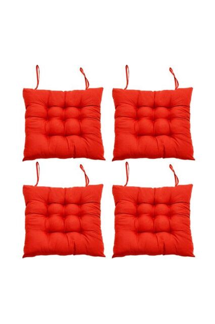Living and Home 4Pcs Red Soft Seat Pads with Ties for Dining Chairs Desk Chair