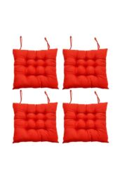 Living and Home 4Pcs Red Soft Seat Pads with Ties for Dining Chairs Desk Chair - thumbnail 1