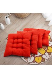 Living and Home 4Pcs Red Soft Seat Pads with Ties for Dining Chairs Desk Chair - thumbnail 4