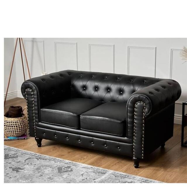 SOFASELECTION UK Chesterfield Leather 2 Seater Sofa in Black - Size: 2 Pack - image 1