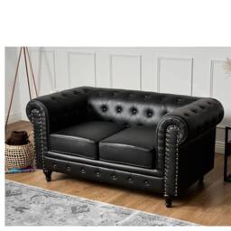 SOFASELECTION UK Chesterfield Leather 2 Seater Sofa in Black - Size: 2 Pack