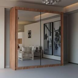 Sliding Wardrobes 4U Modern Double Sliding Door Wardrobe 180cm X 217cm in Walnut - Size: 180 cm X 217 cm - thumbnail 1