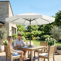 OUTSUNNY 2.7m Patio Umbrella Garden Parasol with Crank, Ruffles, 8 Ribs in White - thumbnail 9