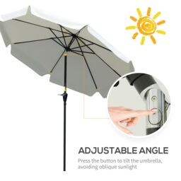 OUTSUNNY 2.7m Patio Umbrella Garden Parasol with Crank, Ruffles, 8 Ribs in White - thumbnail 4