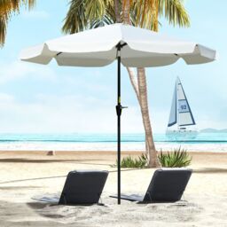 OUTSUNNY 2.7m Patio Umbrella Garden Parasol with Crank, Ruffles, 8 Ribs in White
