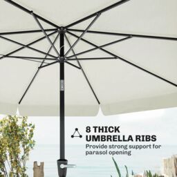 OUTSUNNY 2.7m Patio Umbrella Garden Parasol with Crank, Ruffles, 8 Ribs in White - thumbnail 7