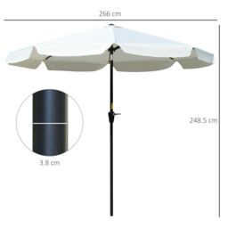 OUTSUNNY 2.7m Patio Umbrella Garden Parasol with Crank, Ruffles, 8 Ribs in White - thumbnail 3