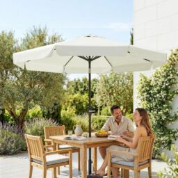 OUTSUNNY 2.7m Patio Umbrella Garden Parasol with Crank, Ruffles, 8 Ribs in White - thumbnail 8
