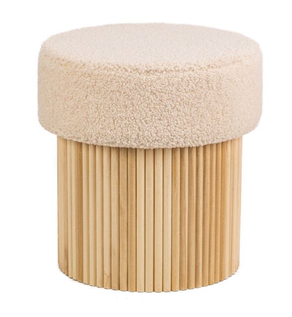Nordlys Brown Wooden Base Living Room Pouf in White - image 1