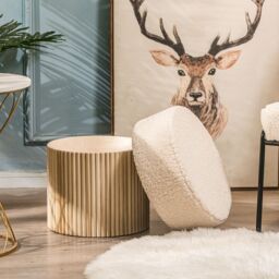Nordlys Brown Wooden Base Living Room Pouf in White - thumbnail 4