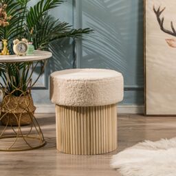 Nordlys Brown Wooden Base Living Room Pouf in White - thumbnail 2