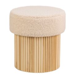 Nordlys Brown Wooden Base Living Room Pouf in White - thumbnail 1