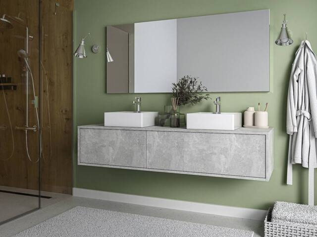 Vente-unique Wall-Hung Vanity Unit - Concrete Grey - L150 Cm - ISAURE II in Light Grey - image 1